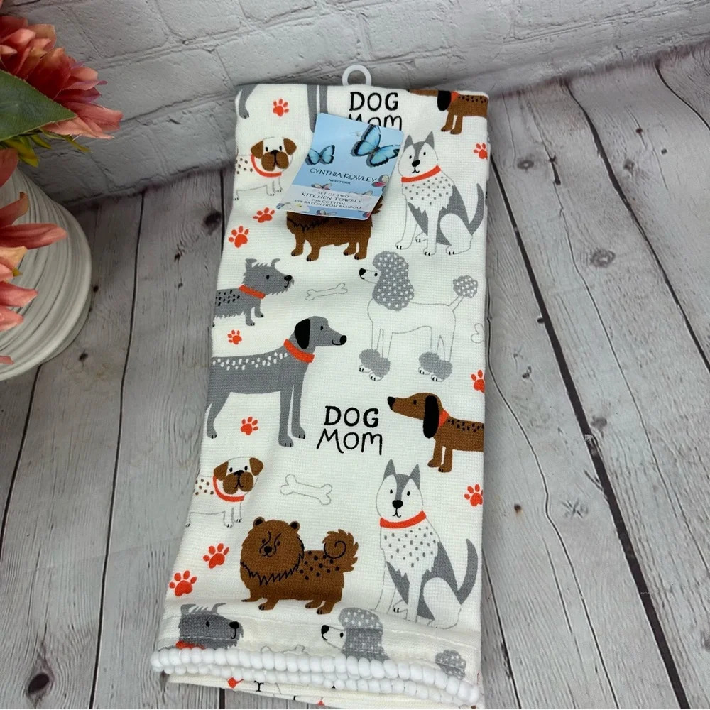 NWT cynthia rowley set of two kitchen towels dog mom - Picture 2 of 8
